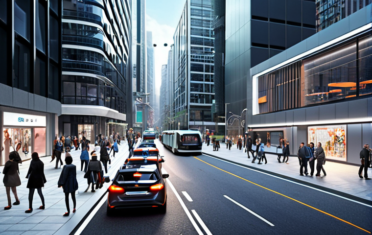 **

Prompt: "Smart city street scene, showcasing IoT technology, sensors monitoring traffic and infrastructure, clean energy, modern architecture, diverse people, focus on technology integration, futuristic."

**