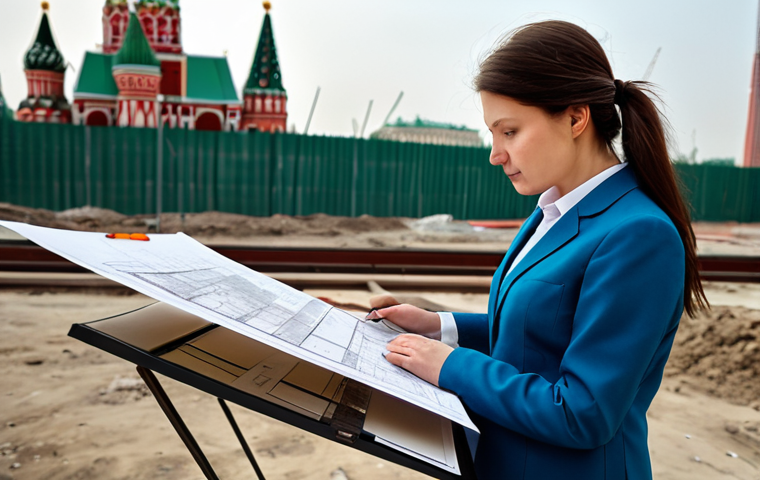 ** A professional female city planner in a fully clothed, modest business suit, reviewing blueprints at a construction site in Moscow. Appropriate attire, safe for work, perfect anatomy, natural proportions, professional photography, high quality.
**