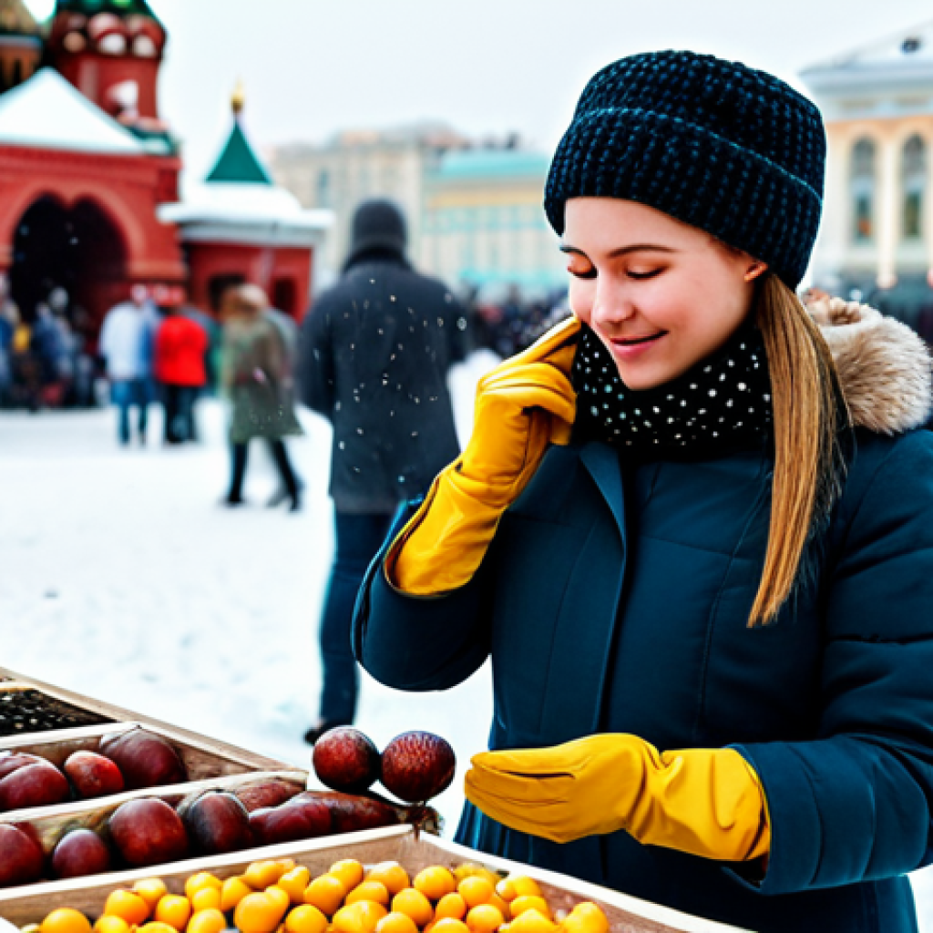 **Subject:** A confident woman working at a bustling outdoor market in Moscow, selling handcrafted souvenirs. **Clothing:** Warm, stylish winter coat, fashionable hat, and gloves. **Environment:** Red Square in the background, snow gently falling. **Quality:** Professional photography, realistic textures, sharp focus, vibrant colors. **Safety:** Safe for work, appropriate content, fully clothed, modest, family-friendly, perfect anatomy, natural proportions, well-formed hands, proper finger count.