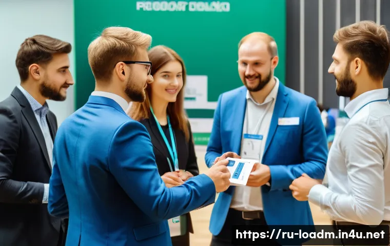 지방행정사 취업 네트워크 활용법 - A professional networking event in a modern conference hall in Moscow, featuring diverse municipal m...