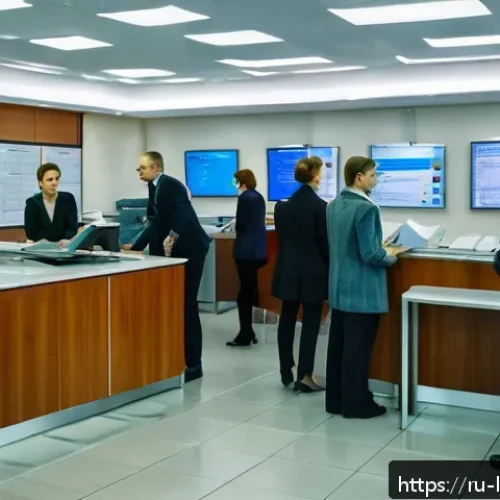 Home 16 지방행정사로서 민원 조정 사례 - A detailed office scene inside a Russian municipal government building, showing a diverse group of a...